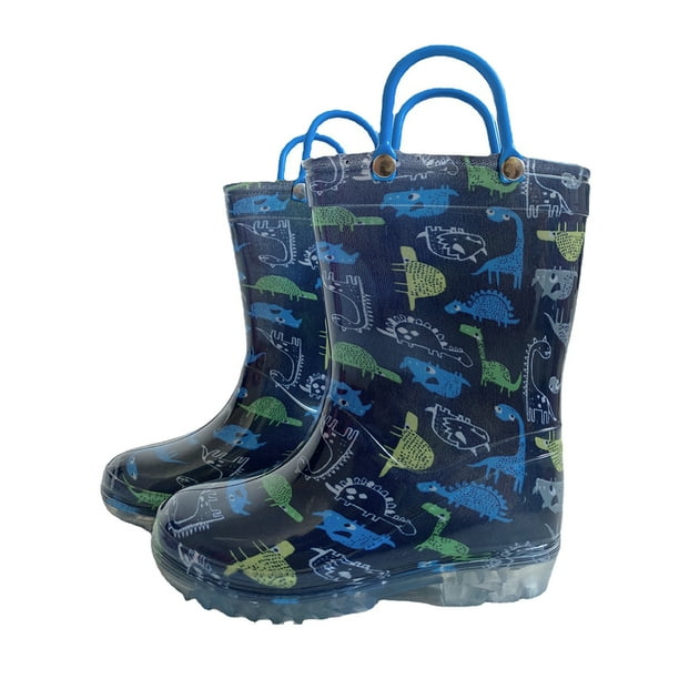 Yuarrent 2 uds. Botas de lluvia para niños con asa, botas de lluvia flexibles impermeables para bebés de media pantorrilla, botas de agua Botas Deportivas Dinosaurio de sello completo crecimiento15cm