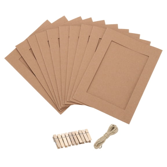 Uxcell Paper Photo Frames, Cardboard Picture Frames with Clips & Strings, DIY Photo Hanging Display for Home Office Decor 9 x 6 Brown