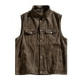 thumbnail image 2 of Handshe Men's Leather Vest, Solid Color Motorcycle Style Round Neck Sleeveless Hoodless, Casual Biker Vest for Outdoor and Daily Wear, 2 of 9
