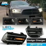 Projector Black/Clear Headlights Sequential Turn Signal LED DRL Pair Set for 2008-2014 Dodge Charger