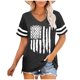 thumbnail image 2 of Fiudx Liquidación de Ahorros de Verano Camiseta Informal con Cuello En V y Mangas Raglán con Estampado Del Día de La Independencia para Mujer, 2 of 5