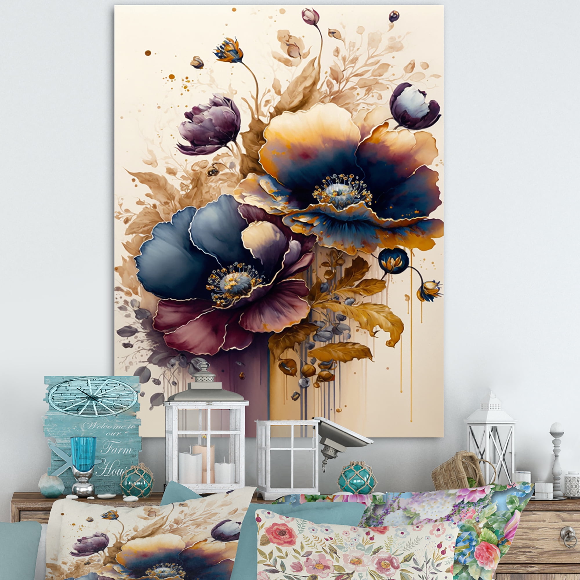 Designart Night Shade Poppy Floral Design II Canvas Wall Art