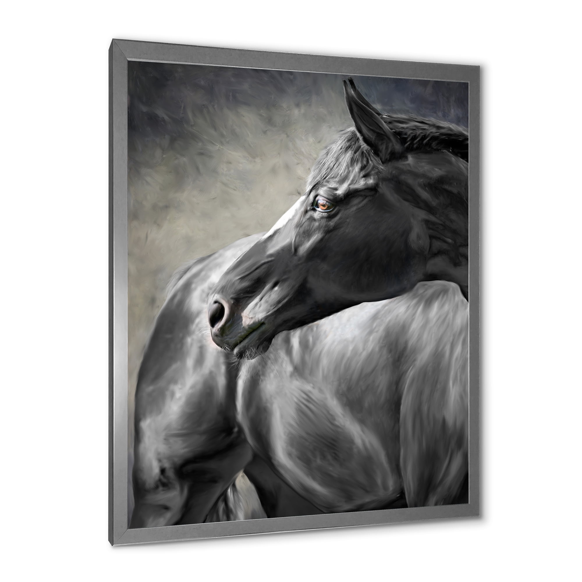 Designart 'Close Up Of A Black Horse' Farmhouse Framed Art Print