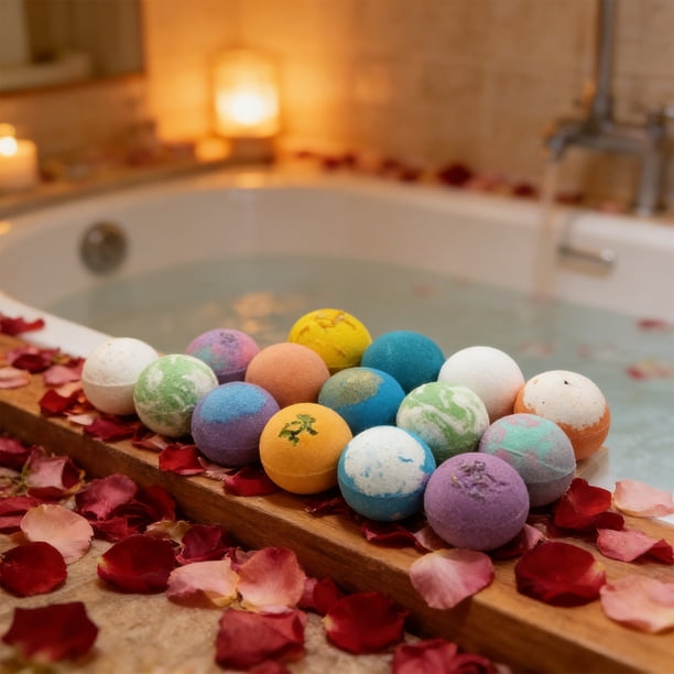Set de 12 bombas de baño | Bolas efervescentes para un baño relajante | Bolas de polvo suavizantes para el baño, ideales para adultos y niños