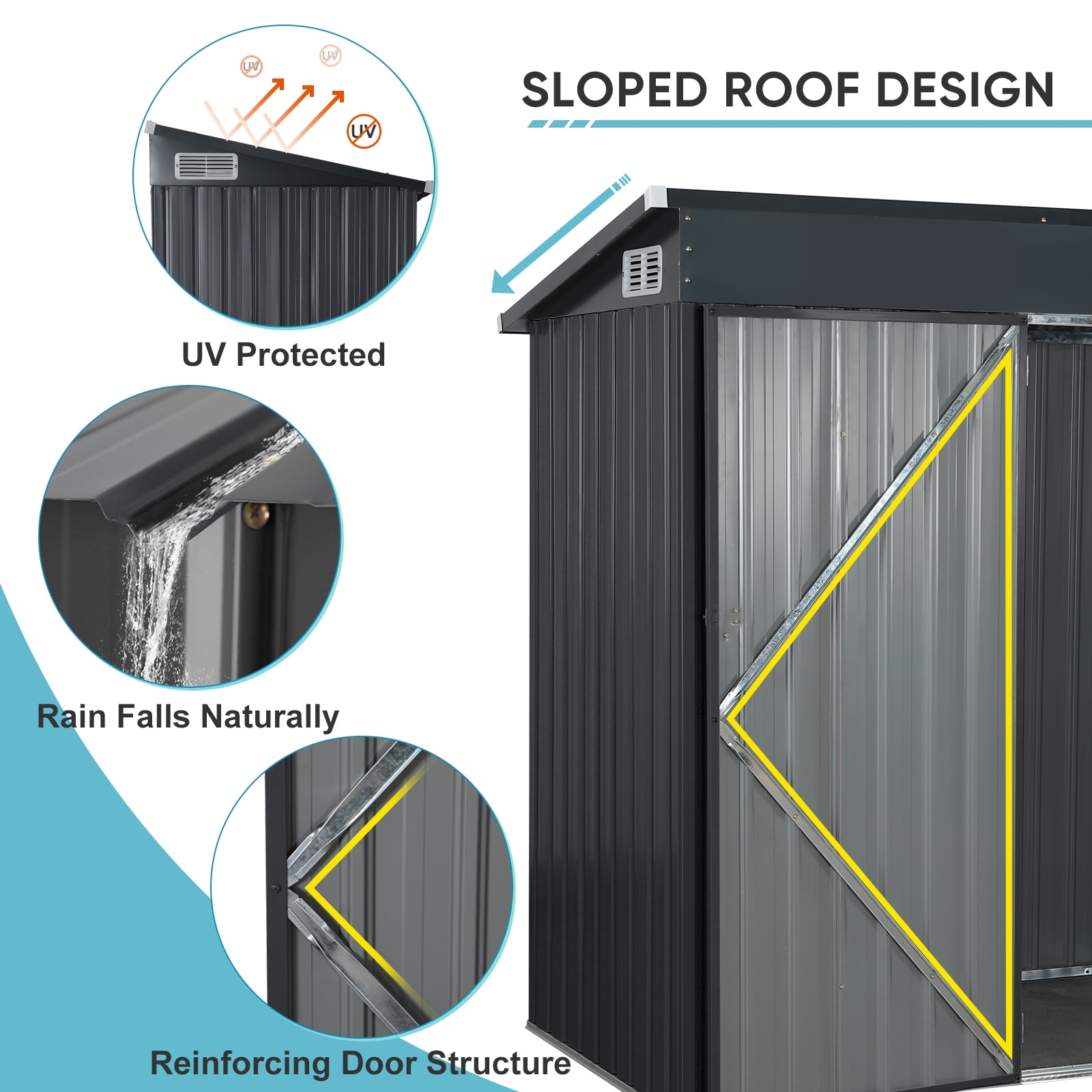 JOIVI Outdoor Storage Shed, 5'x3' Small Galvanized Metal Steel Weather Resistant Garden Storage Shed W/Lockable Door, Tool Storage Shed for Backyard Garden Patio Lawn, Black