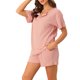 thumbnail image 4 of Conjuntos de pijama de mujer INSPIRE CHIC, ropa de salón casual, pantalones cortos, camisetas de manga con pantalones, con bolsillos, talla XL, color rosa, 4 of 6