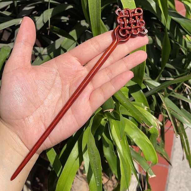 Horquilla antigua tallada en madera de sándalo rojo lobular, placa para el cabello, artesanías de madera pulida a mano, regalos antiguos de caoba