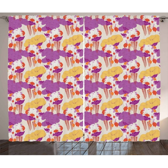 Ambesonne Japanese Curtains 2 Panel Set, Oriental Garden Design, 108" x 84", Multicolor