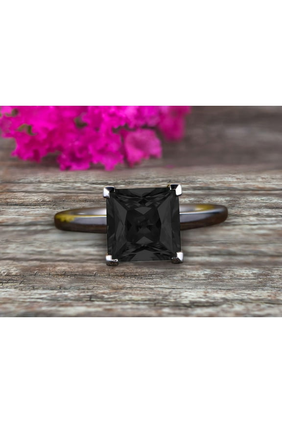 1.25 carat Classic Princess Cut Black Diamond Moissanite Solitaire Engagement Ring on 10k White Gold