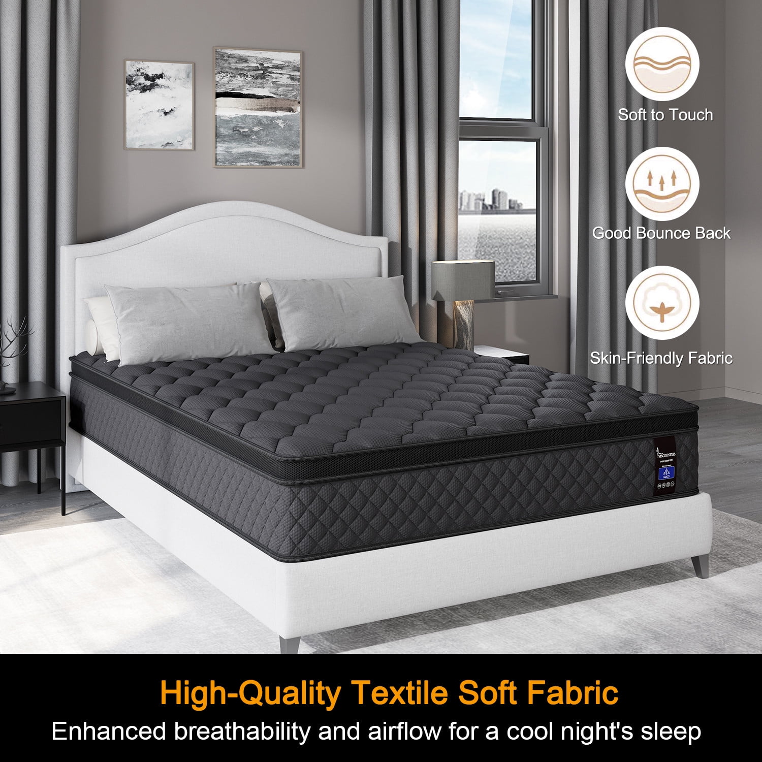 Viscountess King Mattress 10 Inch Hybrid Mattress in a Box Gel Foam Mattress Euro top Individually Wrapped Pocket Coils Innerspring Mattress Pressure Relief