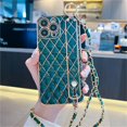 thumbnail image 1 of Funda de cuero con purpurina y diamantes para iPhone, funda cruzada con cordón y correa de muñeca para iPhone 11, 12, 13, 14 Pro Max, Mini, XS, X, XR, 8, 7 Plus, SE Fivean unisex, 1 of 2