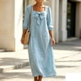 thumbnail image 5 of Odbmxy 3/4 Sleeve Midi Dresses for Women Cotton Linen Fall Peasant Tunic Square Neckline Puff Sleeve Dresses for Women, 5 of 8