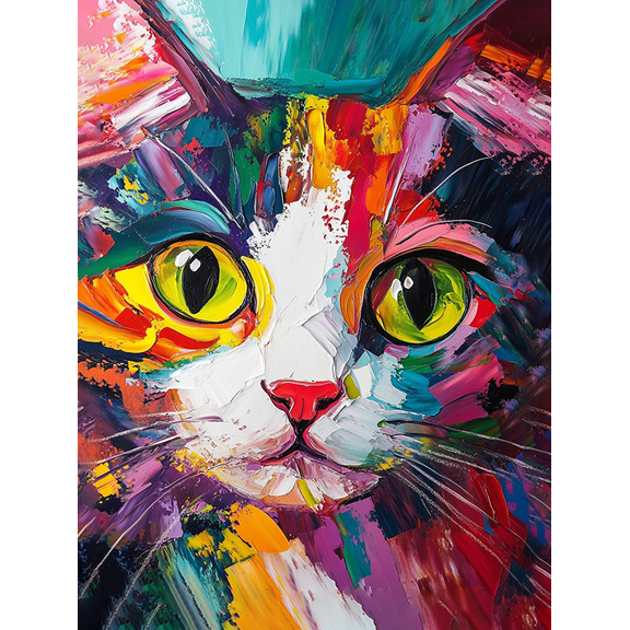 Colorful Cat Abstract Canvas Painting, Suitable for Living Room, Bedroom, Office, Hallway, and Dining Room Decoration.