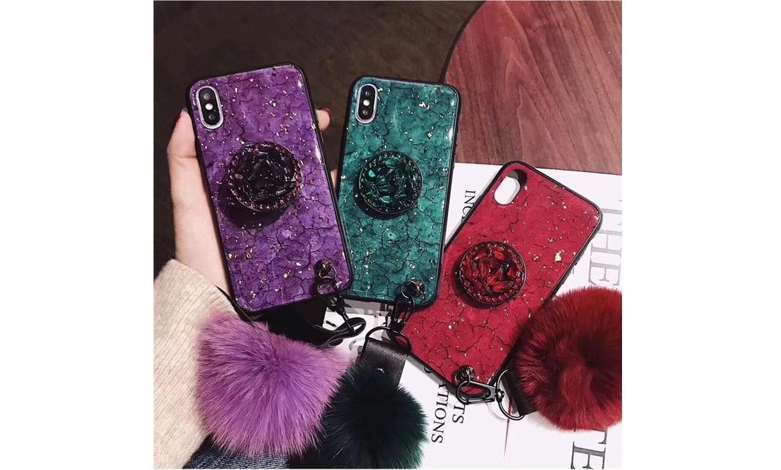 Iphone 12 Pro Max Case Glitter Crystal Marble With Furry Ball Pop Socket Grip Hand Strap Hard Back Cover Full Body Slim Wireless Gmyle For Apple Iphone 12 Pro Max