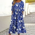 thumbnail image 2 of ZVAVZ Womens Summer Dresses Casual Ladies Boho Floral Print Midi Sundress Short Sleeve Round Neck Fashion Dresses with Pocket Blue M, 2 of 6