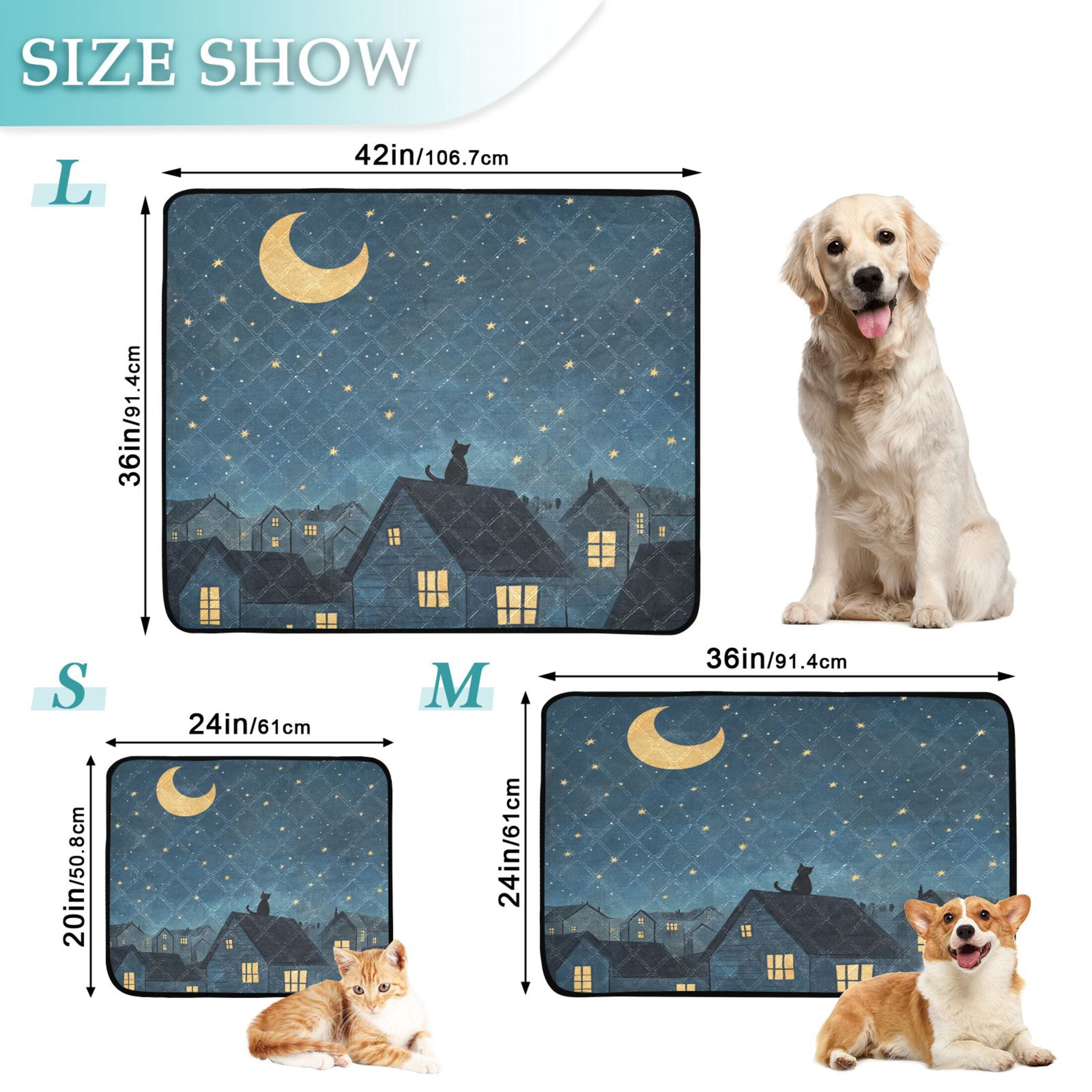 Qxltty Illustration Of Cat Sitting on Roof Cat litter Pads Pet Set of 3 Diaper Mats Center Anti-leakage Layer Absorbent Soft and Comfortable