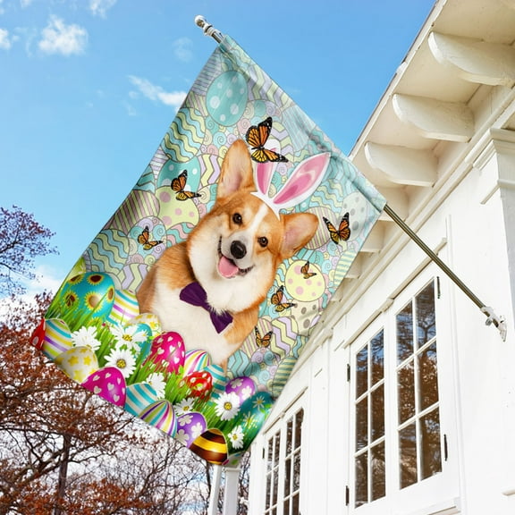 FLAGWIX Corgi Happy Easter Flag, Outdoor Easter Decoration - House Flag (29.5" x 39.5")