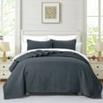 thumbnail image 1 of Bourina Ensemble de Courtepointe Moderne à Motif Floral 3 Pcs – Grand Lit, Gris Foncé, Léger et Confortable pour Adultes, 1 of 5