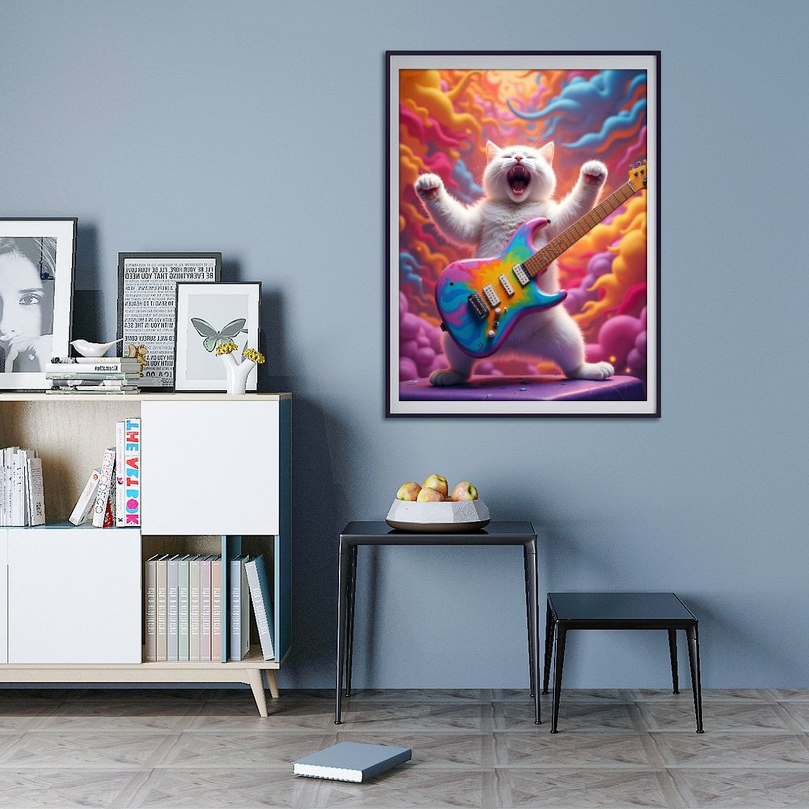 Diamond Art Kits for Adults - 5d Cat Rocking Colorful Guitar Diamond Painting for Adults, Diamond Art for Adults Beginners, Diamond Painting Kits for Adults for Home Wall Decor