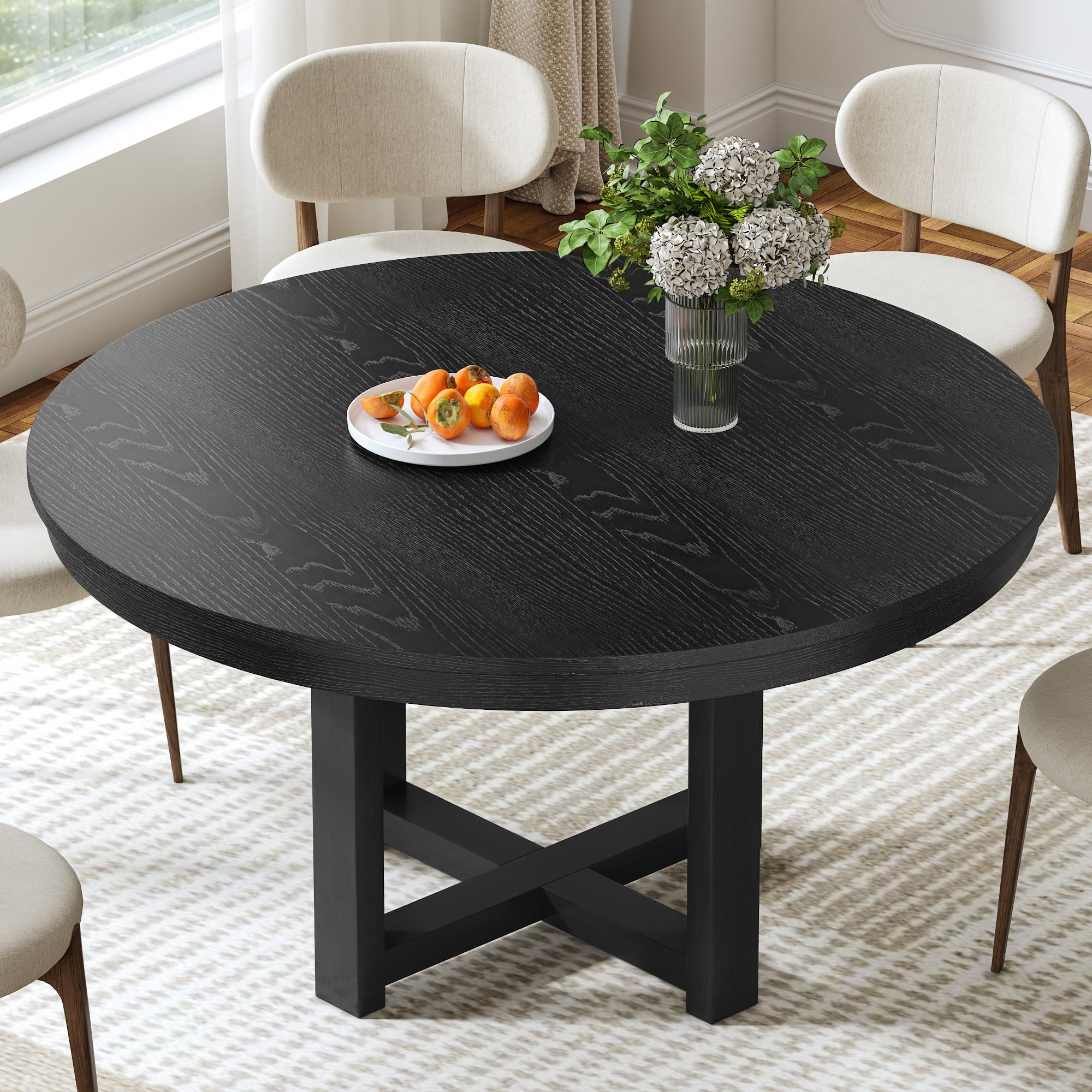 MAYEERTY 45x45x30 Modern Round Dining Table Wood Kitchen Table, Black