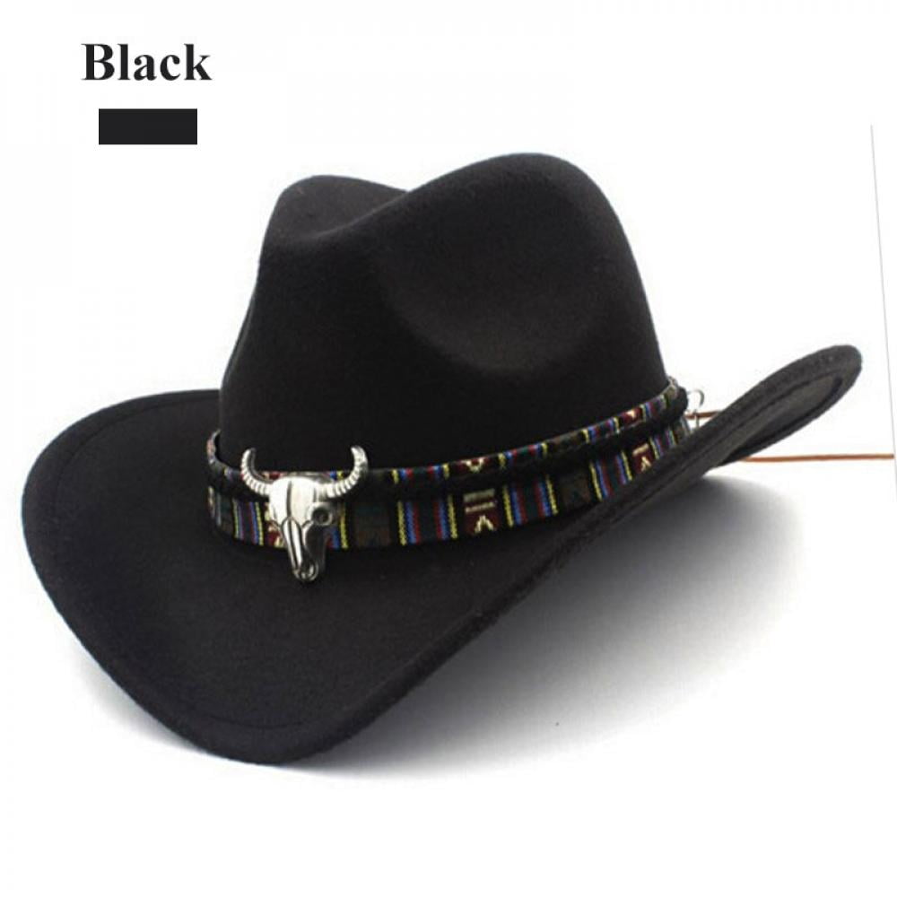 Praeter New Ethnic Style Western Cowboy Hat Women's Wool Hat Jazz Hat Western Cowboy Hat Black, Size: One Size