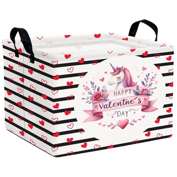BOOHIT Valentines Day Basket Empty Heart Gifts Basket Kid Storage Bins Decor(Black Dash Love Unicorn)
