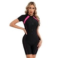 thumbnail image 2 of CHICTRY Women Short Sleeve Zip Up One Piece Boyleg Swimsuit Athletic Shorty Wetsuits Black Hot Pink XL, 2 of 6