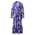 thumbnail image 2 of Gibobby Vestido largo de verano para mujer Vestido largo bohemio con cuello en V y manga larga para mujer(Azul,CH), 2 of 5