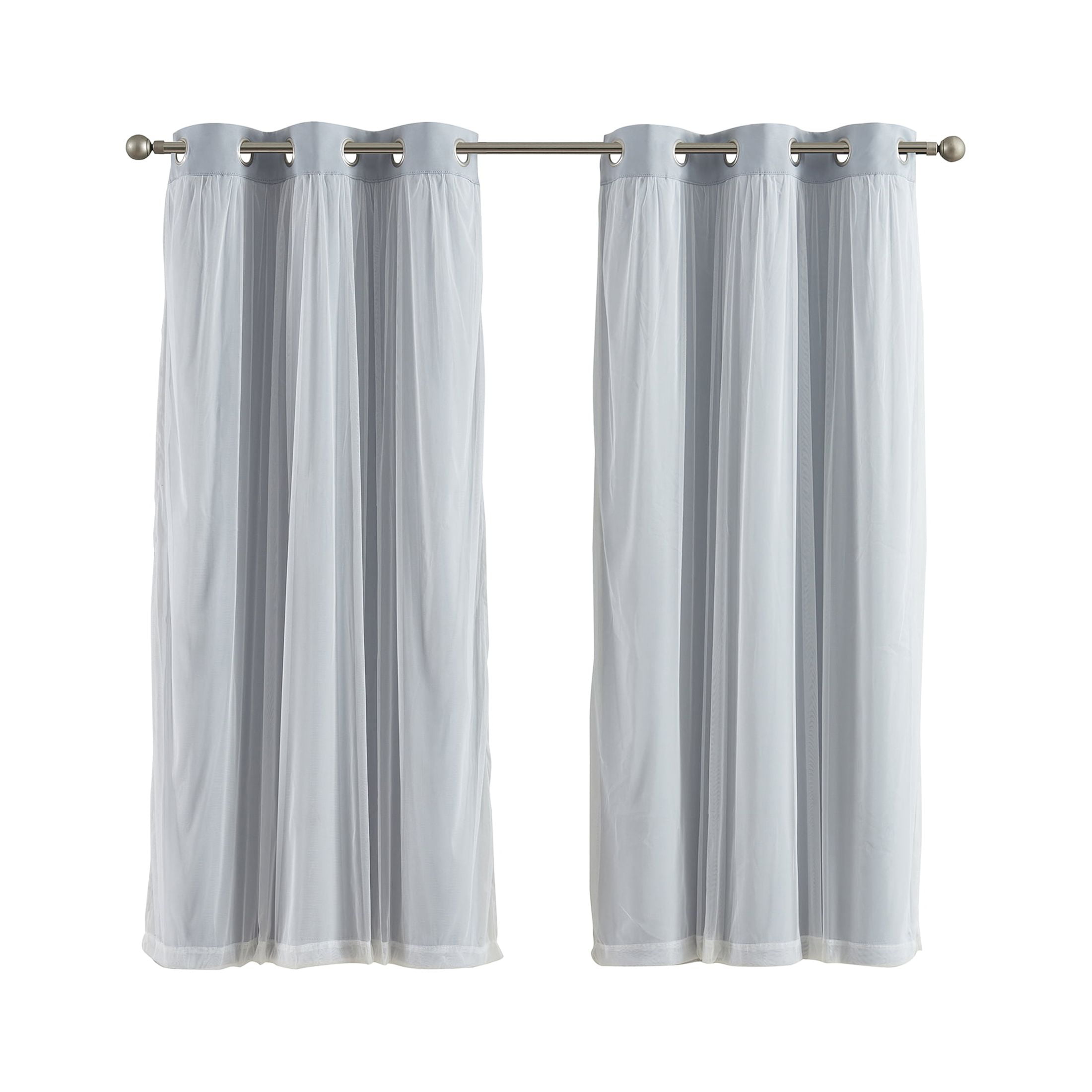 (2 pack) Your Zone Blackout Curtain Panel with Sheer Overlay, 1 Panel, Grey, 37" W x 63" L