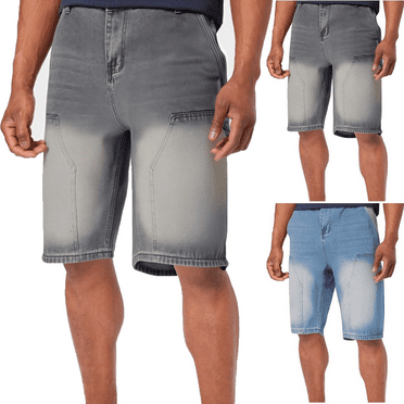 Men's Baggy Jean Shorts Man Casual Loose Fashionable Button Multi-Pocket Denim Half Shorts Jeans Pants Cargo Pocket Pants for Men Gray