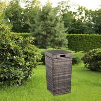 SalonMore 32 In Square Patio Waste Basket Brown Wicker, Space Saver Compact Garbage