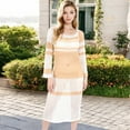 thumbnail image 3 of Women's Multicolor Striped Off-Shoulder Knit Dress - Medium, Beige, 3 of 7