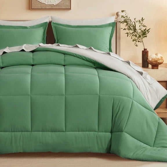 RUIKASI 7 Pieces Sage Green/Linen King Bed Comforter Set with Sheets - Bed in a Bag with Comforter and All Season Sheets, Pillowcases