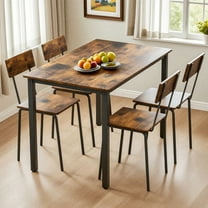 Leumius Dining Table Set for 4,Modern Wooden Kitchen Table, Square Dinette Set for Kitchen Dining Room,Dark Walnut 02