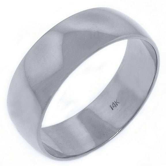 14K White Gold Mens Wedding Band 8mm High Gloss