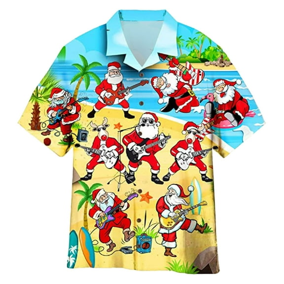 Mens Christmas T Shirts Golf Santa Digital Print Fashion Trend Lapel Mens Performance Polos,Yellow,XL