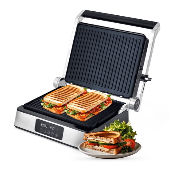 Parrilla Eléctrica XL, Placas para Panini, Grill, Hot cakes y Waffles, Panel digital, Temp 120° a 230° AVERA GE01