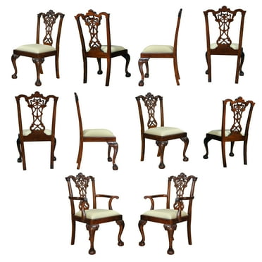 Carved Mahogany Chippendale Chairs, Set of 10