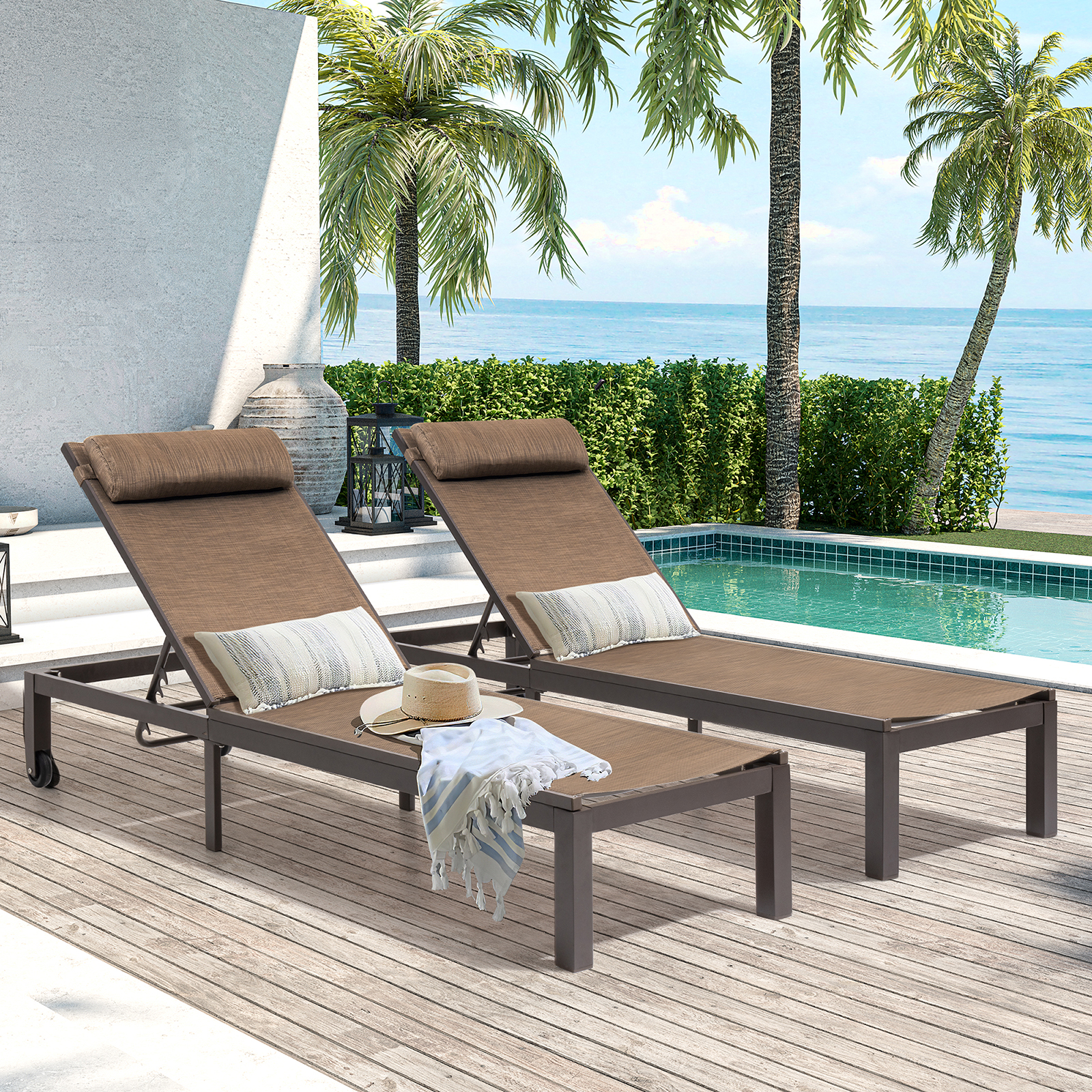 Crestlive Products Brown  Aluminium Adjustable Patio Pool Chaise Lounge Chairs (Set of 2) - image 5 of 7