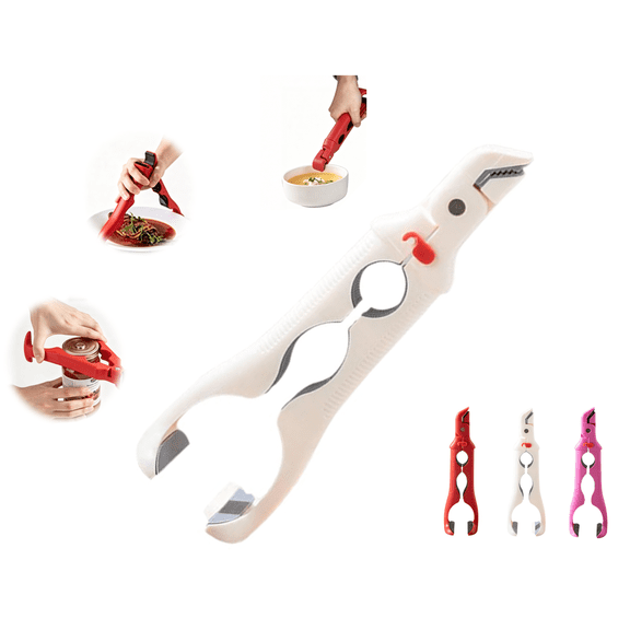 3-in-1 Kitchen Tongs: Heat Resistant Bowl Lifter, Non-Slip Plate Clamp, and Pot Lid Opener - Multipurpose Cooking and Serving Utensil with Secure Grip(White)