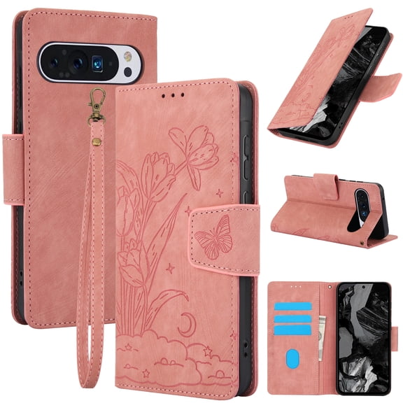 Allytechgroup for Google Pixel 9 / 9 Pro Wallet Case for Women Girls, [RFID Blocking] Card Holder Kickstand PU Leather Flip Shockproof Cover Compatible with Google Pixel 9 / 9 Pro, Pink