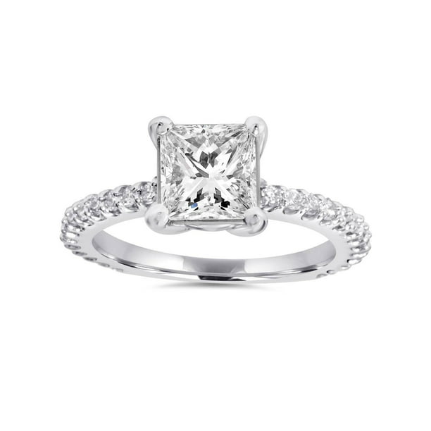 Round And Princess Cut Large Diamond Engagement Ring Set 4ct 14k Gold