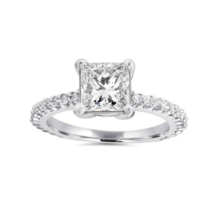 Princess Cut Diamond Engagement Ring 1.30Ct Big 14K White Gold