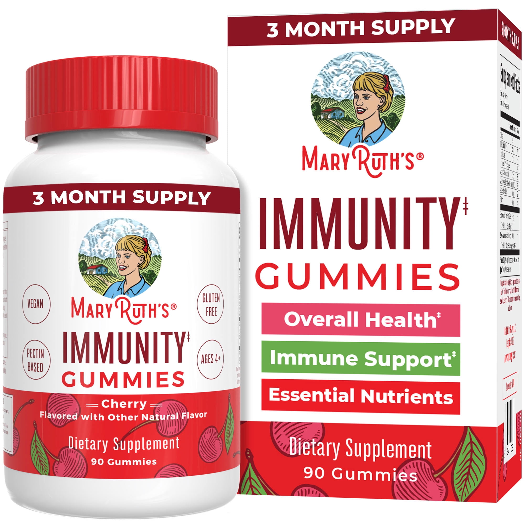 MaryRuth's Immunity Gummies Cherry Flavor for Immune Support Overall Health Vegan Adults & Kids Ages 4+ 90 Count