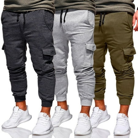 Men's Casual Cargo Pants Fitness Gym Trousers Running Joggers Gym ...