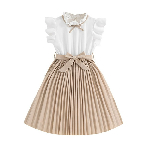 Odeerbi 8-12 Años Niñas Verano Algodón Tanque Vestido Ruffle Plisado Vestido Con Cinturón Dos Piezas Conjunto Vestido