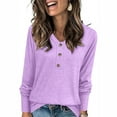 thumbnail image 2 of LWITHSZG Long Sleeve Henley Shirts for Women Fall Winter Fashion Solid V&nbsp;Neck Blouses Lightweight Pullover Sweatshirts Going Out Tops, 2 of 9