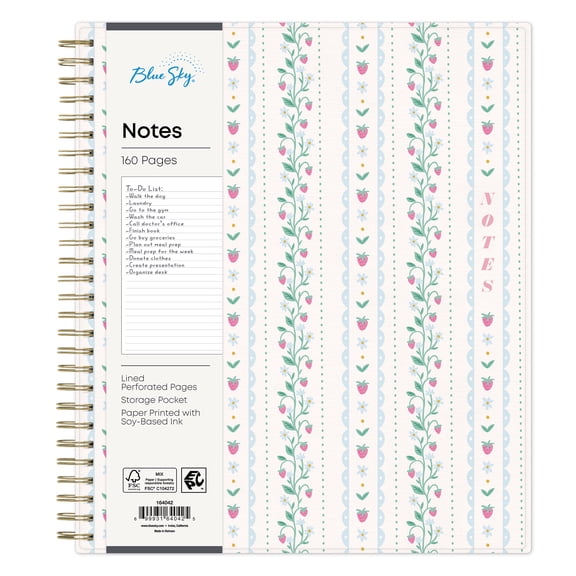 Blue Sky Notebook, 8" x 10", Strawberry Stripes
