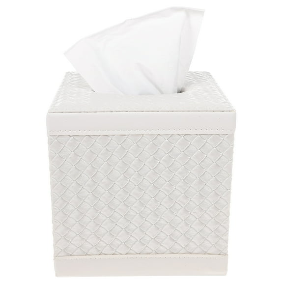 WHAMVOX White Leather Tissue Box Cover Square Handmade Stylish Holder for Home Office Storage 9.5x5.5x5.5