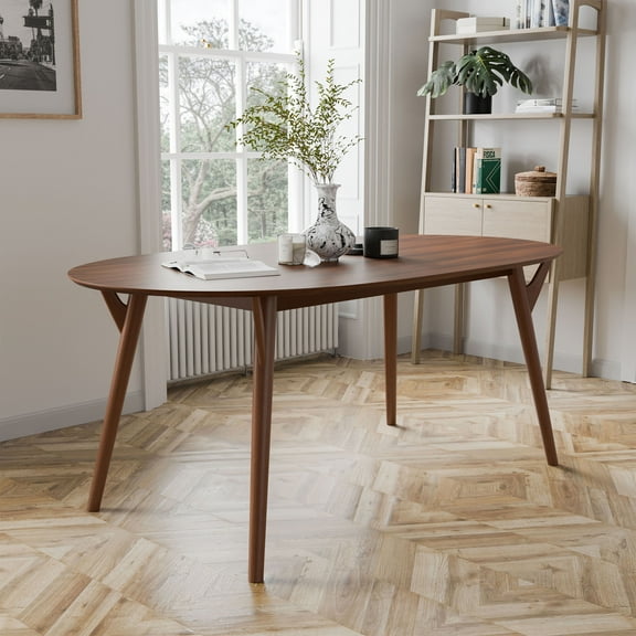 Furniture of America Erik 71-inch Oval Mid-Century Modern Solid Wood Indoor Dining Table, Walnut